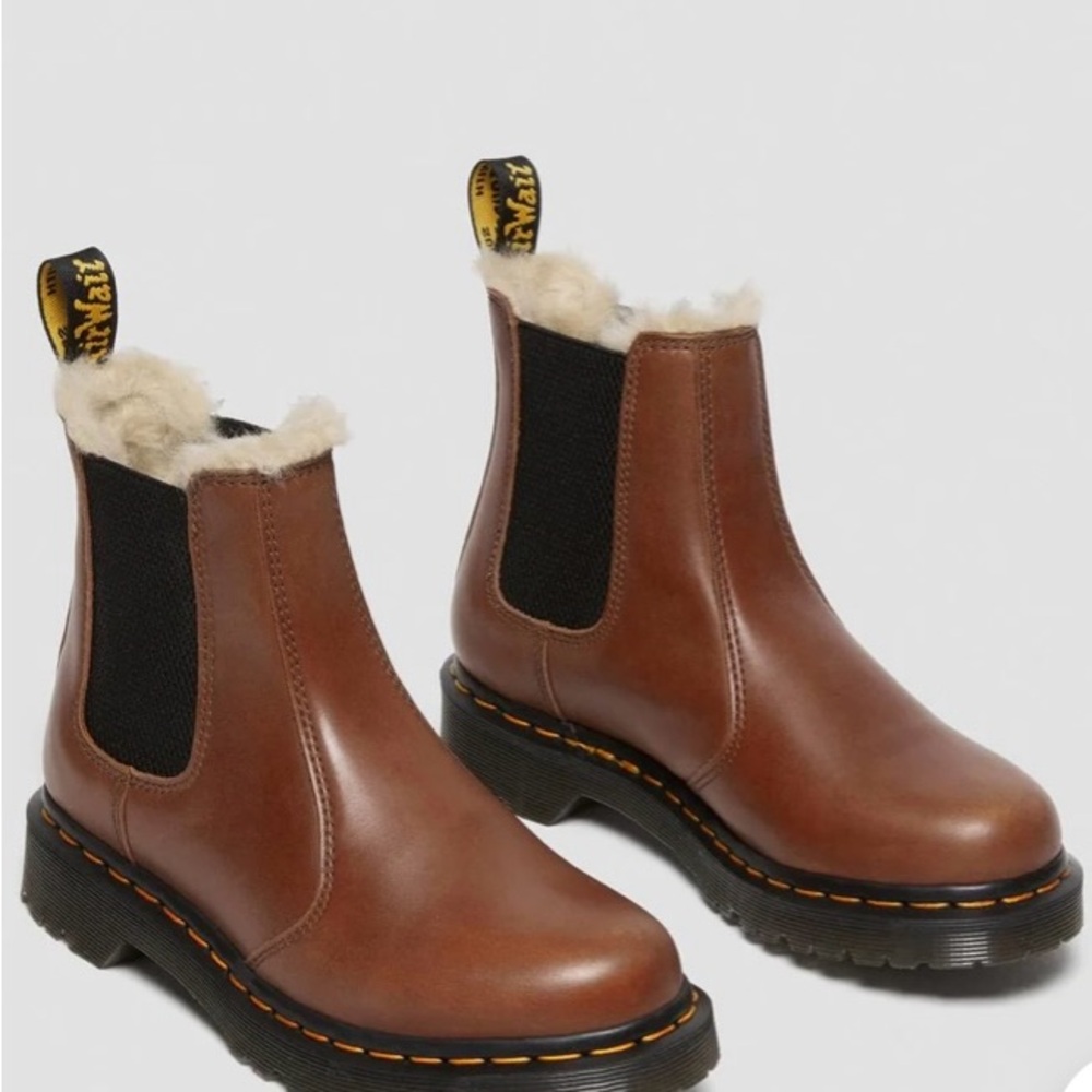 Dr. Martens Brown Leather Shearling-Lined Chelsea Booties